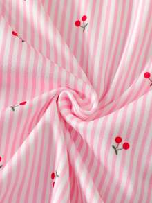 Tween Girl 2-Piece Pajama Set Includes: 1 Bowknot Print Set And 1 Cherry Print Striped Set, Short Sleeve Top And Shorts - Multicolor - View 7