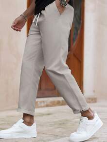 Manfinity Homme Men's Solid Color Casual Slim Fit Straight Leg Pants - Grey - View 5