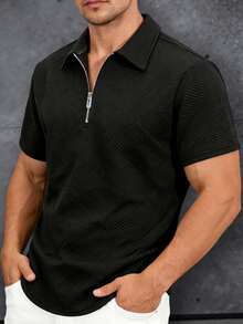 Gym Rark Áo Polo nam tối giản, cổ kéo khóa nửa thân, chất liệu jacquard họa tiết hình học, dáng ôm, cổ bẻ, tay ngắn. - màu đen - Xem 3
