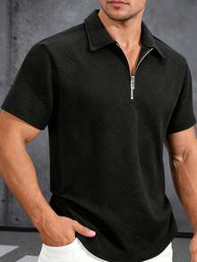 Gym Rark Áo Polo nam tối giản, cổ kéo khóa nửa thân, chất liệu jacquard họa tiết hình học, dáng ôm, cổ bẻ, tay ngắn. - màu đen - Xem 5