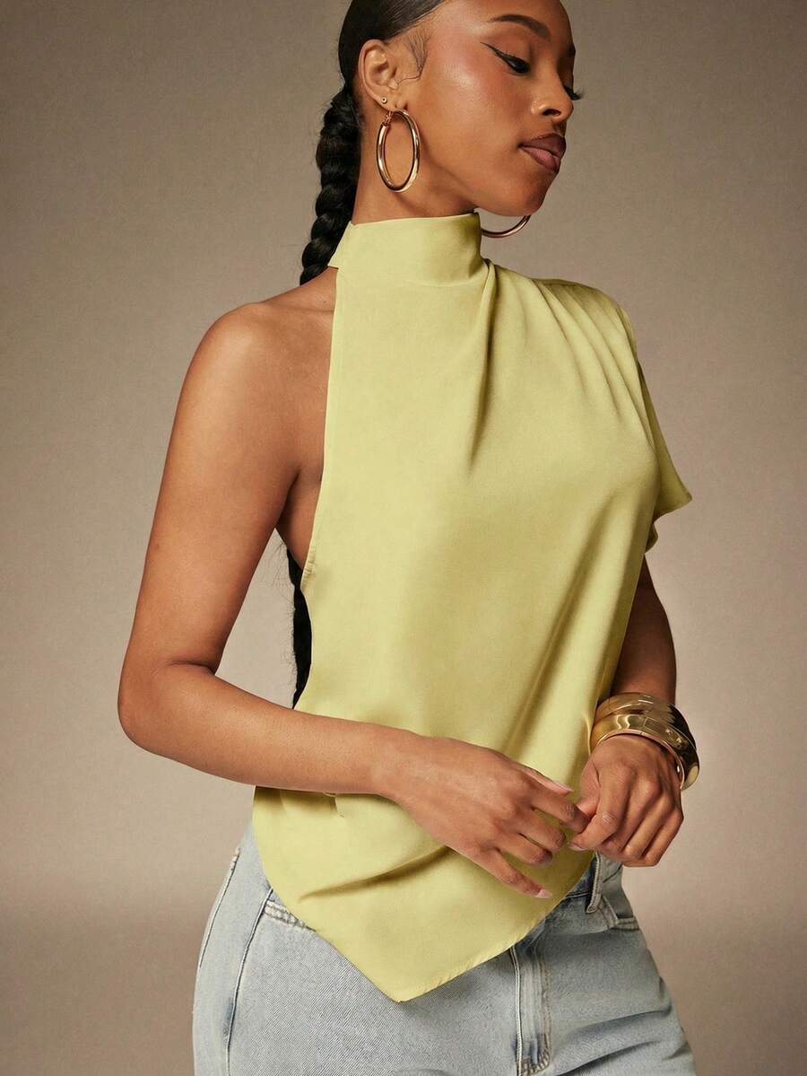 Denimoi Sheer Chiffon One Shoulder Top Sexy Tops Sexy Vacation Tops Sheer Tops Ibiza - Light Yellow - View 1