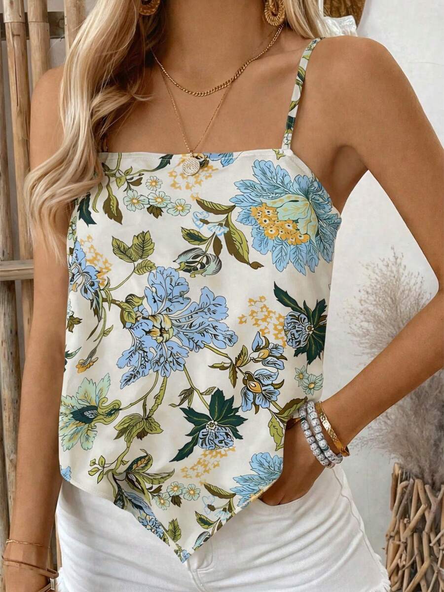 EMERY ROSE Floral Digital Print Fashionable Minimalist Women's Camisole, Gift For Friends - Multicolor - View 1