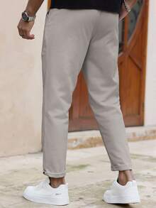 Manfinity Homme Men's Solid Color Casual Slim Fit Straight Leg Pants - Grey - View 2