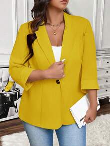 SHEIN LUNE Blazer de talla grande para mujer, de unicolor, para uso casual o laboral - Amarillo - Ver 5