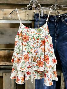 Linhara Blusa de verano con estampado tejido y escote halter para mujer de talla grande - Naranja - Ver 1