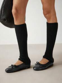 SHUZIA Ladies Comfortable PU Ballet Flats With Warm Leg Wrap - Black - View 7