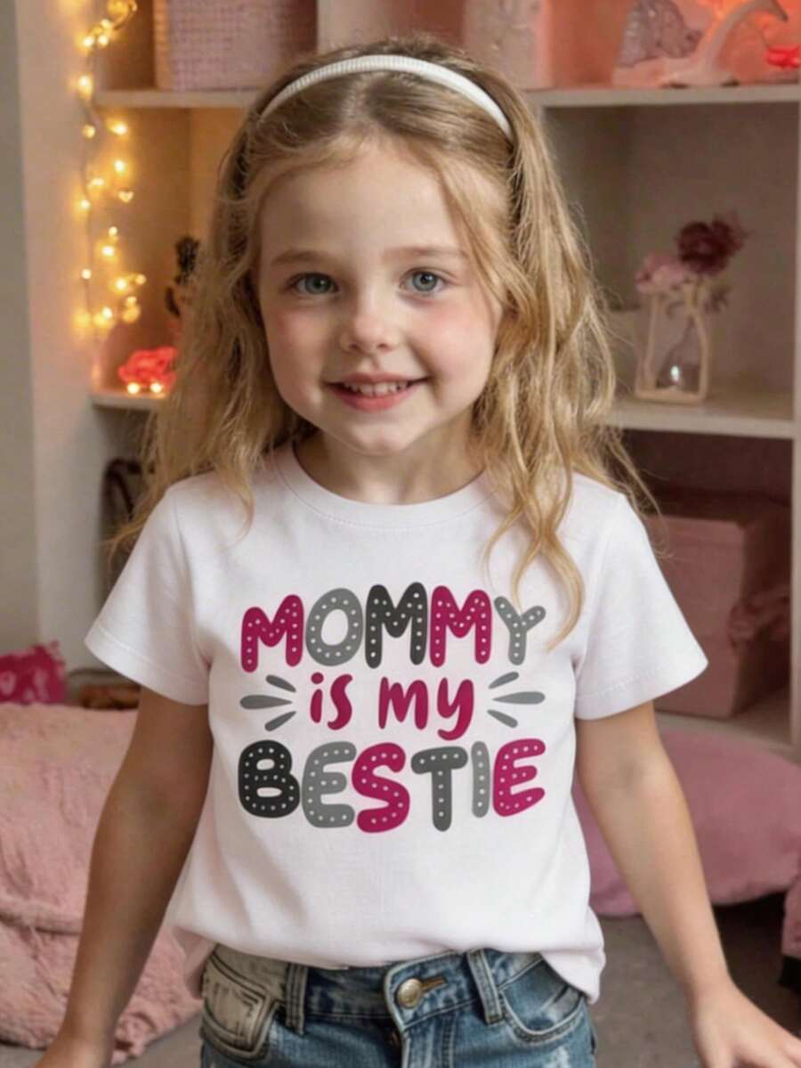 Camiseta de manga corta para niña joven con estampado de letra y cabeza de toro, estilo cómodo y casual, ropa occidental para niña pequeña y niños, camisetas gráficas para niños - Blanco - Ver 1
