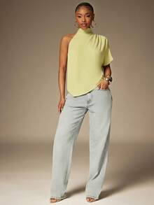 Denimoi Sheer Chiffon One Shoulder Top Sexy Tops Sexy Vacation Tops Sheer Tops Ibiza - Light Yellow - View 3