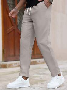 Manfinity Homme Men's Solid Color Casual Slim Fit Straight Leg Pants - Grey - View 3