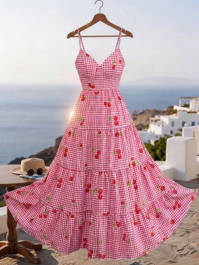 Rafferiza Summer Casual Cute Vacation Cinched Waist Flared Cherry Pink Camisole Dress Summer Dress Women Cherry Dress Women Summer Maxi Dress Picnic Dress Pink Summer Dress Bow Back Dress Gingham Maxi Dress Gingham Dress Strawberry Dress Women Womens Maxi Dress Bow Back Maxi Dress Summer Long Dress Gigi Cherry Dress Pink Gingham Dress Picnic Dress For Ladies Cherry Print Dress Ladies Dress Cherry Print Dresses For Women Dresses For Women Summer Vacation Picnic Dresses For Ladies Gingham Check Dresses