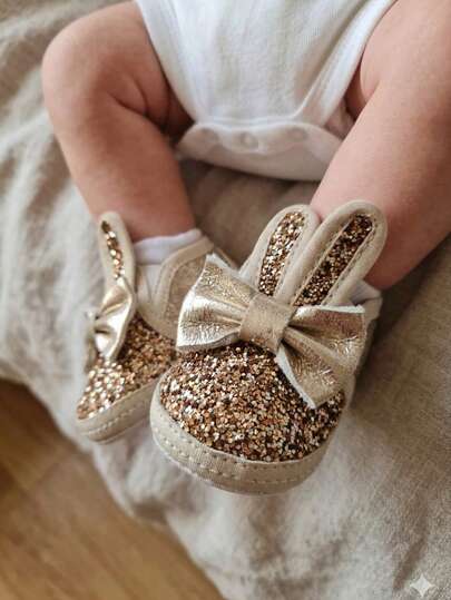 Zapatos de lona para bebe niño niña unisex con tipo piel sintética para bebés y niñas, con cintas suela suave, antideslizantes, para recién nacidos suela suave confort casual uso fácil brillos dorado plata rosa lila conejo