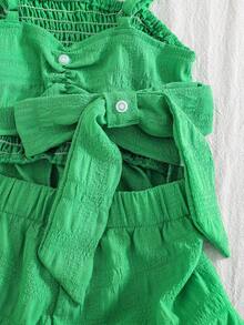 Genkimix Kids Macaquinho para Menina Jovem, Elegante e Casual para Férias, Macaquinho Azul Tecido Justo com Alças Finas, Primavera/Verão, Adequado para Uso em Férias ao Ar Livre - Verde - Visão 5