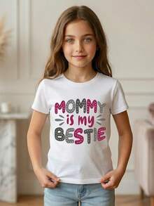 Camiseta de manga corta para niña joven con estampado de letra y cabeza de toro, estilo cómodo y casual, ropa occidental para niña pequeña y niños, camisetas gráficas para niños - Blanco - Ver 2