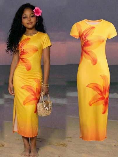 SHEIN ChillGRL Đầm ngắn tay dài đến đầu gối, phong cách tối giản, dễ phối đồ, dành cho thiếu nữ.