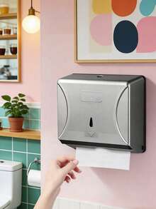 A High-Capacity ABS High-Hardness New Plastic Hand Towel Dispenser With Hole-Punching/Void-Free Mounting Accessories Available In Multiple Colors. Bathroom Hand Towel Holder, Wall-Mounted Void-Free Hand Towel Box, Kitchen Wall-Mounted Waterproof Tissue Box - Silver - View 6