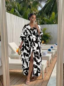 SHEIN Lady CURVE Đầm hoa cỡ lớn, đầm dự tiệc, đầm tốt nghiệp, đầm mùa xuân, đầm thường ngày cho nữ, đầm tốt nghiệp nữ, đầm Valentine, đầm mùa hè, quần áo mùa hè, đầm mùa xuân, đầm mùa hè, đầm thanh lịch, đầm thanh lịch cho nữ, đầm đi nghỉ mát, đầm mùa hè cho nữ, đầm thường ngày cho nữ, đầm màu hồng, đầm màu đỏ, đầm cỡ lớn, đầm nghỉ dưỡng, đầm maxi cho người có thân hình đầy đặn, đầm che chắn đồ bơi cho người có thân hình đầy đặn. - Đen và trắng - Xem 3