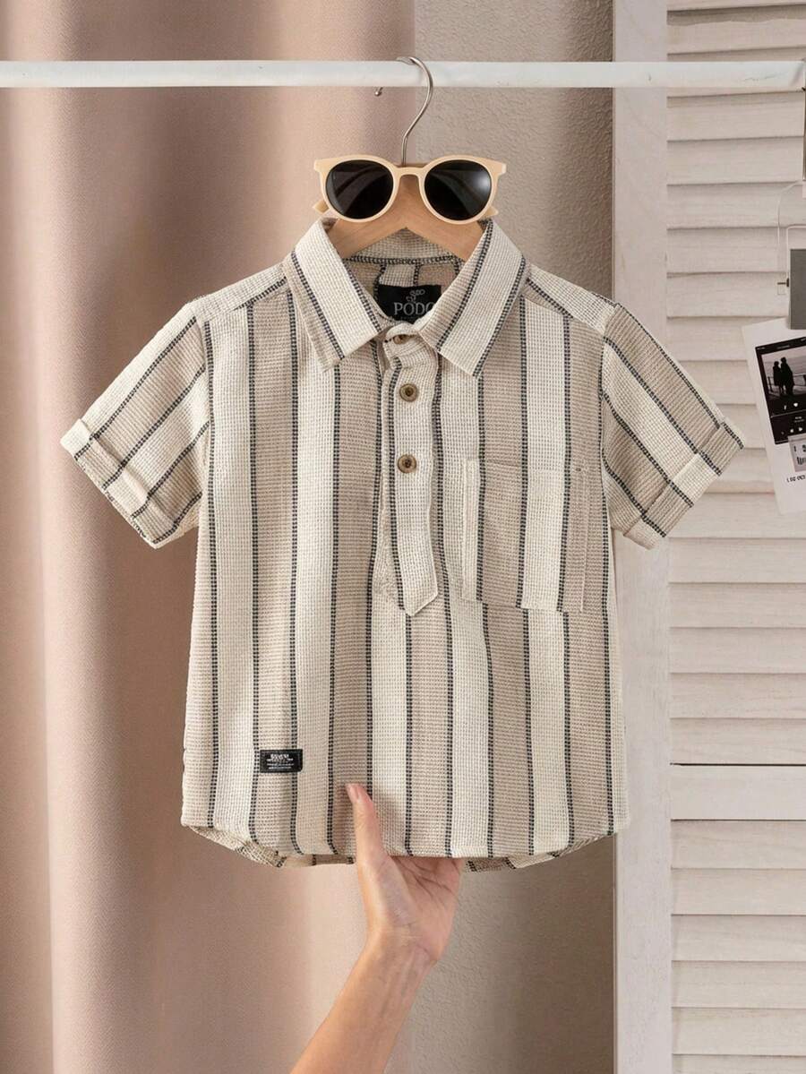 Camisa Niño Rayas Verticales Estilo Moderno - Beige/blanco - Ver 1