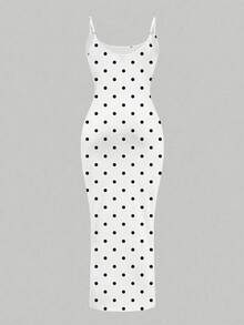 Slaydiva Music Festival Vacation Style Casual Black & White Pattern Spaghetti Strap Bodycon Dress, Suitable For Summer - Black and White - View 3
