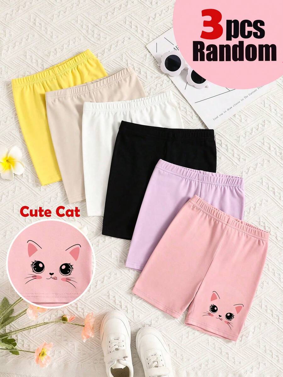 SHEIN Quần short biker cạp chun màu trơn 3 chiếc cho bé gái, quần short đạp xe cho bé gái. - Nhiều màu - Xem 1