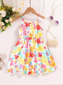 SHEIN Đầm hai dây in hoa cho bé gái, thích hợp cho kỳ nghỉ hè. - Nhiều màu - Xem 4