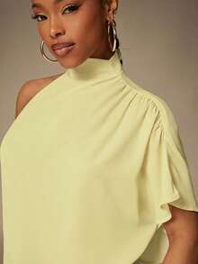Denimoi Sheer Chiffon One Shoulder Top Sexy Tops Sexy Vacation Tops Sheer Tops Ibiza - Light Yellow - View 6