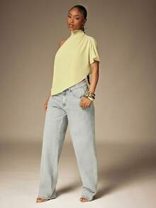Denimoi Sheer Chiffon One Shoulder Top Sexy Tops Sexy Vacation Tops Sheer Tops Ibiza - Light Yellow - View 4