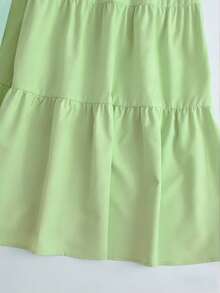 GlowEve Đầm đi nghỉ mát màu vàng cổ chữ V, dây mảnh, viền bèo nhún, trang phục đi biển thường ngày cho mùa hè, khóa trang trí kim loại, đầm dài cho nữ. - màu xanh lá - Xem 4