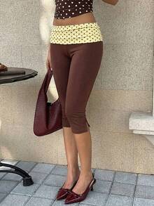 MainGRL Contrast Color Polka Dot Print Women's Leggings - Light Yellow - View 4
