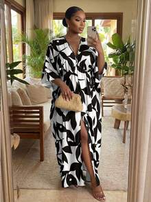 SHEIN Lady CURVE Đầm hoa cỡ lớn, đầm dự tiệc, đầm tốt nghiệp, đầm mùa xuân, đầm thường ngày cho nữ, đầm tốt nghiệp nữ, đầm Valentine, đầm mùa hè, quần áo mùa hè, đầm mùa xuân, đầm mùa hè, đầm thanh lịch, đầm thanh lịch cho nữ, đầm đi nghỉ mát, đầm mùa hè cho nữ, đầm thường ngày cho nữ, đầm màu hồng, đầm màu đỏ, đầm cỡ lớn, đầm nghỉ dưỡng, đầm maxi cho người có thân hình đầy đặn, đầm che chắn đồ bơi cho người có thân hình đầy đặn. - Đen và trắng - Xem 4
