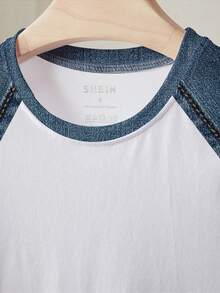 Lalippa Áo thun nữ kiểu dáng thường ngày với họa tiết giả denim và tay áo raglan. - Nhiều màu - Xem 3