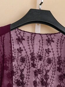 Linhara Blouse longue à manches longues en maille floquée florale à l'avant ouvert pour femmes grandes tailles - Fushia - Voir 5