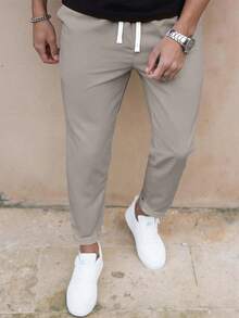 Manfinity Homme Men's Solid Color Casual Slim Fit Straight Leg Pants - Grey - View 4