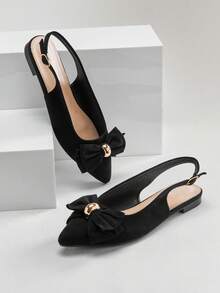 SHUZIA Women's Fashionable Bowtie Faux Suede Sling-Back Flats - Black - View 1