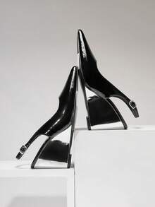 Solezae Ladies Elegant Point Toe Sling-Back Wedges - Black - View 8