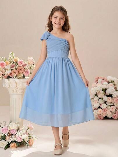 Pitira Vestido de fiesta elegante y lujoso de cuello cuadrado de gasa para niñas preadolescentes, adecuado para asistir a bailes, bodas, fiestas y eventos