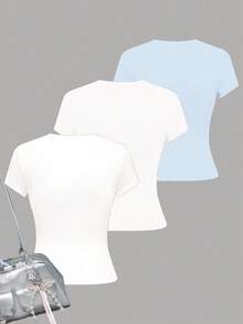 芭蕾舞蝴蝶结印花，少女休闲简约短袖宽松T恤短裤两件套，适合夏季穿着 - 彩色 - 查看 2