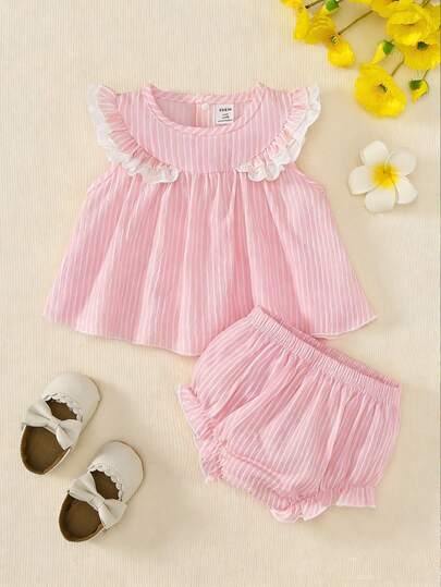 SHEIN 2pcs Girls' Sleeveless Woven Floral Print Dress & Elastic Waist Sports Shorts Set, Comfortable Casual Outdoor Wear, Spring/Autumn
