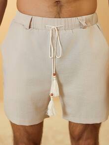 VENTUSAIL Men's Vacation Waist Tassel Tie Pocket Shorts - Khaki - View 4