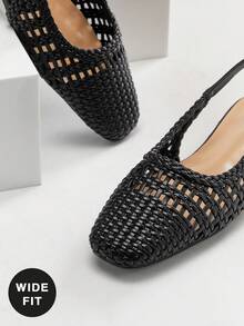SHUZIA Ladies Wide-Fit Elegant Crochet Woven PU Slingback Mules - Black - View 7