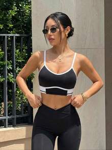 CourtClass Sports Stylish Bra, Tennis Inspired Black & White, Removable Cups, Racerback - Black and White - View 8