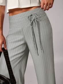 Avenya Women's Grey Summer Casual Vacation Striped Low Waist Wide Leg Maxi Pants,Light Weight Pinstripe Yoga Trousers,Beach Outfit Zebra Print Trousers - Olive Green - View 2