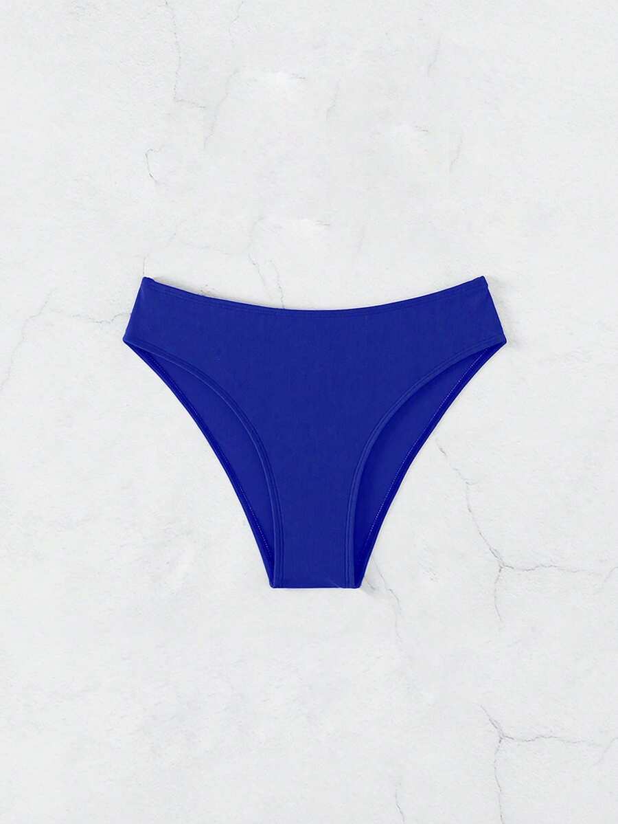 SHEIN Swim 2026春夏新款女士侧高衩仿休闲黑色比基尼泳裤,全包臀设计,七分泳裤款式,蓝色比基尼泳裤,高腰泳裤,收腹设计 - 寶藍色 - 查看 1