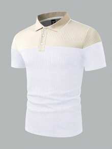 EGENSIO Men's Casual Commuting Contrast Color Textured Fabric Short Sleeve Polo Shirt, Summer - Multicolor - View 4