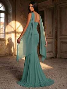 Glamrae Women's Elegant Green Strapless Mermaid Evening Gown,Heavily Embellished 3D Hand-Sewn Beads,Floor-Length Formal Dress With Detachable Halter Neckline - Green - View 4
