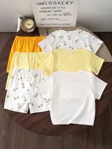 Genkimix Kids 3件套女童可爱迷你樱桃印花休闲宽松短袖T恤短裤套装，适合夏季穿着 - 彩色 - 查看 2