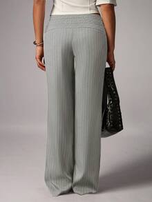 Avenya Women's Grey Summer Casual Vacation Striped Low Waist Wide Leg Maxi Pants,Light Weight Pinstripe Yoga Trousers,Beach Outfit Zebra Print Trousers - Olive Green - View 5