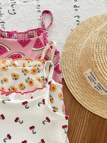 SHEIN LMoss Kids 新生女婴 3 件套 可爱碎花夏季吊带连体衣 - 彩色 - 查看 7