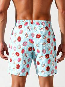 Horizaway 男士甜甜圈印花抽绳腰带口袋沙滩短裤 - 藍色 - 查看 2