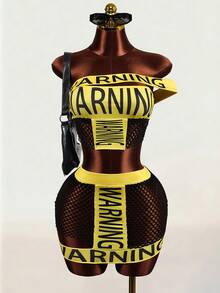 Mistrie Chân váy nữ phối lưới in chữ thời trang, phong cách mùa hè gợi cảm. - Nhiều màu - Xem 4