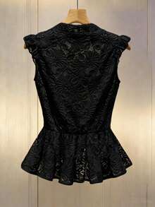 GlowEve Women's Fashion V-Neck Sleeveless Lace Hollow Out Metal Buckle Decor Casual Tank Top, Suitable For Spring And Summer - Black - View 2